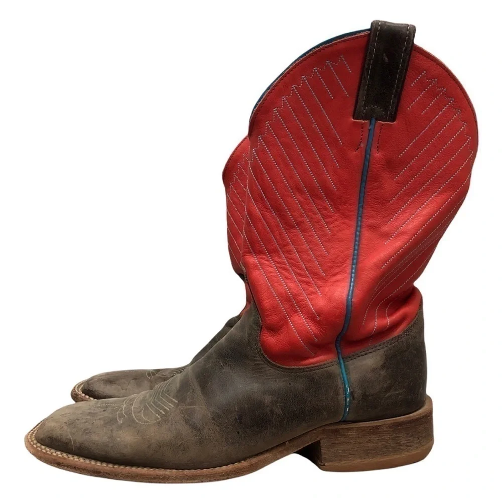 Justin Bent Rail‎ Orange & Brown Leather Square Toe Boots 8.5